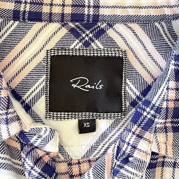 Rails Hunter Plaid Button Down Long Sleeve Shirt White Navy Pink XS - Picture 10 of 12